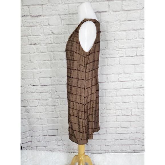 Eliza J Brown Silk Blended Dress Beaded Scoop Neck Back Zipper Size 8 - Picture 7 of 12